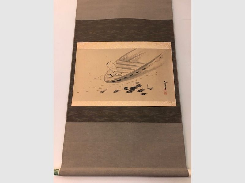 Kakemono Boot und Reiher