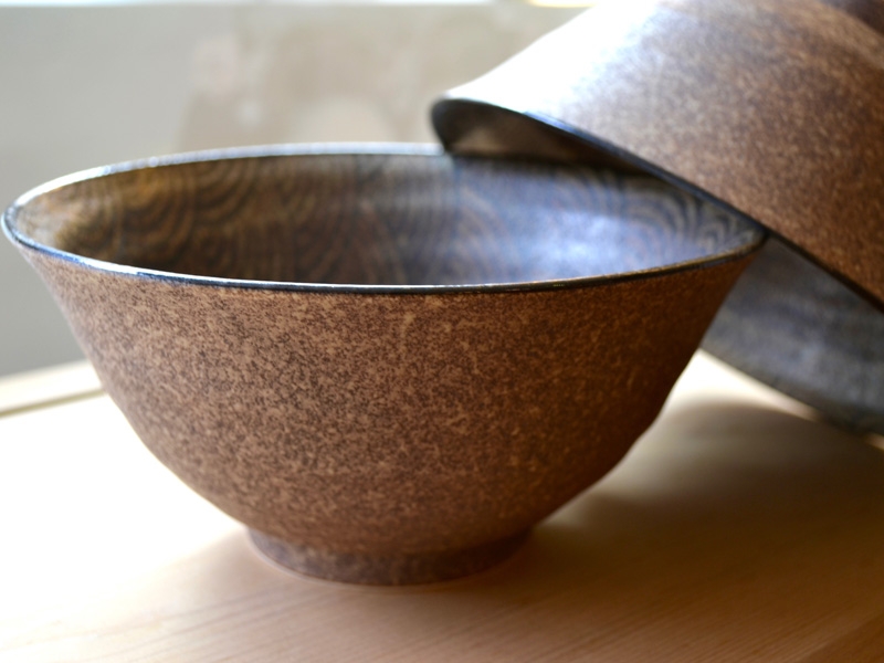 Ramen Suppenschüssel Beringte Grau & Braun Glasierte Japanische Keramikschalen